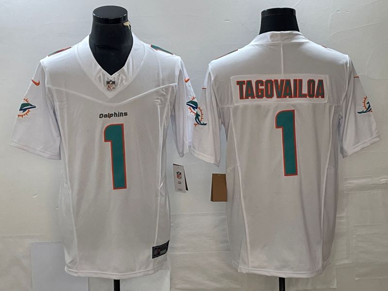 Men Miami Dolphins 1 Tagovailoa White 2023 Nike Vapor Limited NFL Jersey style 1